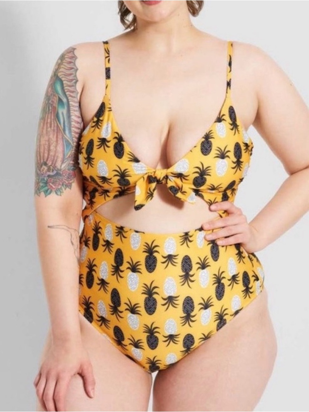 ModCloth Yellow Pineapple Print Tie-Front Swim Set